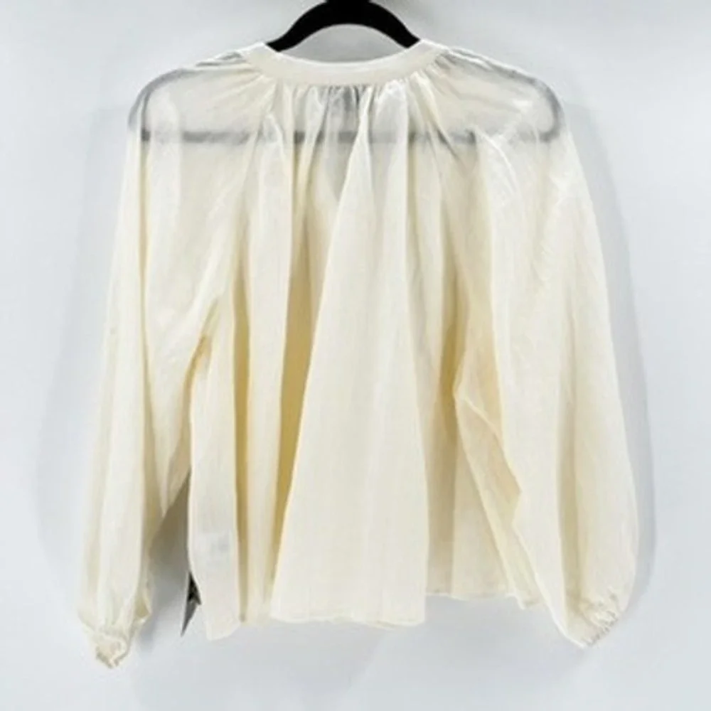 Tuckernuck Cream Sawyer Blouse 100% Ramie Puff Sleeve Top Small NEW